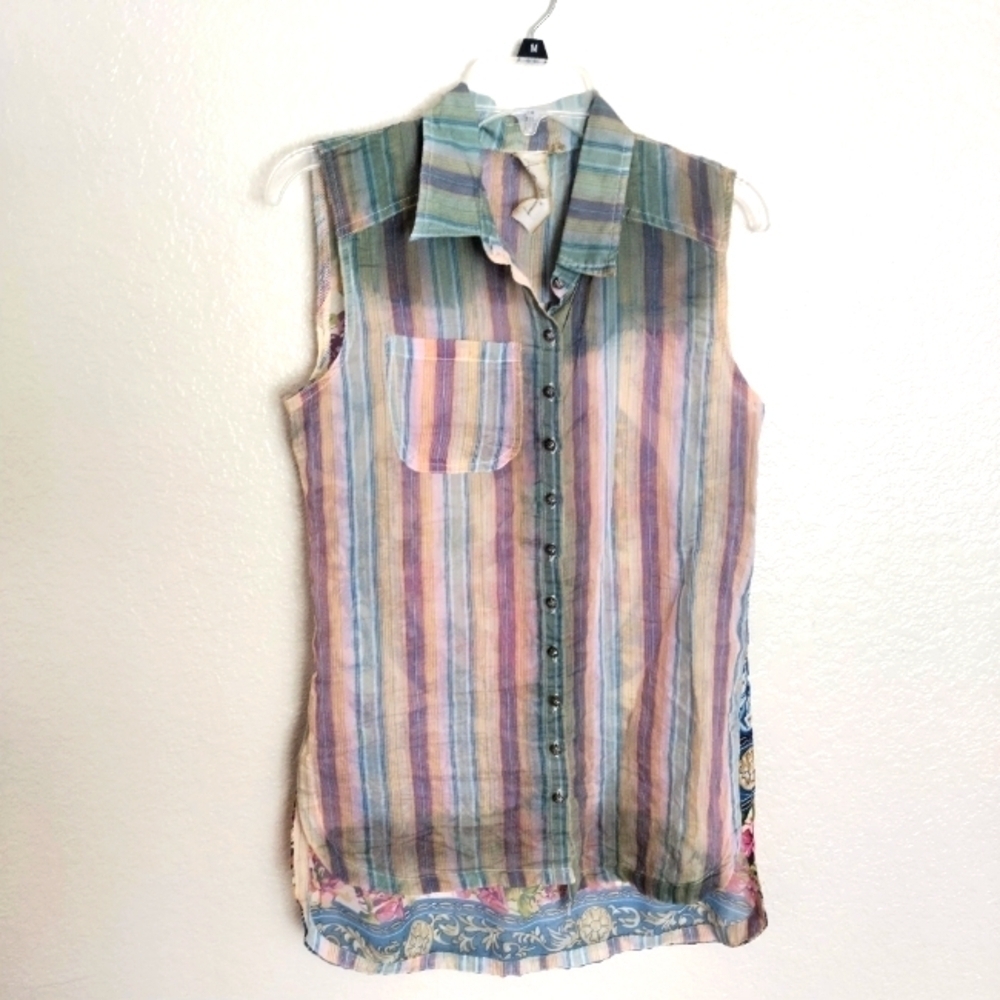 Arrata silent journey sleeveless Button Down Cotton silk tunic top sz Xs
